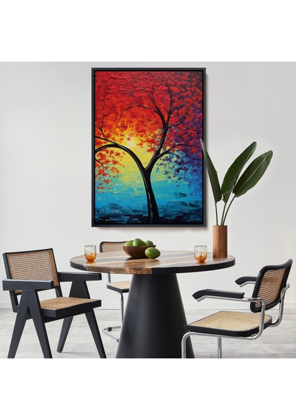 Çerçeveli Dekoratif Kanvas Tablo, Yağlıboya Görünümlü Soyut Ağaç TABLOSU-7600