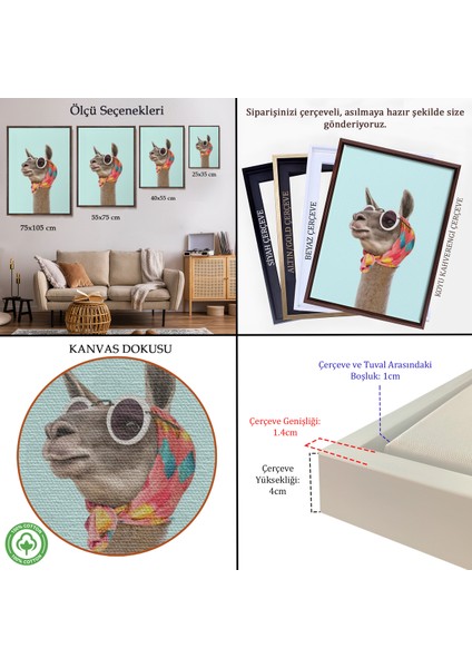 Çerçeveli Dekoratif Kanvas Tablo, Sosyetik Lama TABLOSU-7678 indirimleri