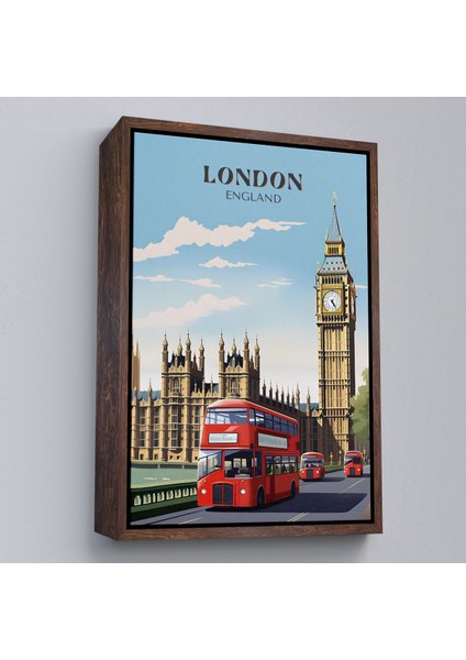 Çerçeveli Dekoratif Kanvas Tablo, Londra Şehir Manzarası ve Kırmızı Otobüs TABLOSU-7712 fiyatları