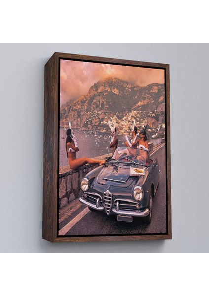 Çerçeveli Dekoratif Kanvas Tablo, Italya Posıtano Manzarası Çıplak Tavşan Kadınlar TABLOSU-7742