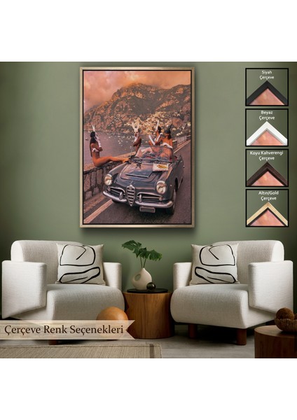 Çerçeveli Dekoratif Kanvas Tablo, Italya Posıtano Manzarası Çıplak Tavşan Kadınlar TABLOSU-7742