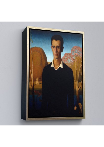 Çerçeveli Kanvas Tablo, Grant Wood - Arnold Pyle Iki Zayıf Adamla Nehrin Önünde TABLOSU-8065 fiyatları