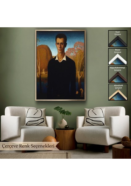 Çerçeveli Kanvas Tablo, Grant Wood - Arnold Pyle Iki Zayıf Adamla Nehrin Önünde TABLOSU-8065