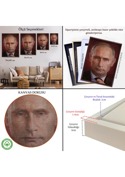 Çerçeveli Dekoratif Kanvas Tablo, Vladimir Putin Rusya Devlet Başkanı TABLO-7768 indirimleri