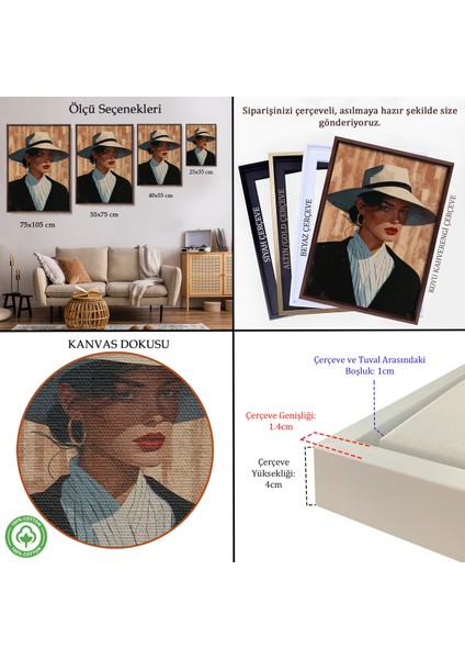 Çerçeveli Dekoratif Kanvas Tablo, Keskin Bakışlı Güzel Kadın TABLO-7593 indirimleri