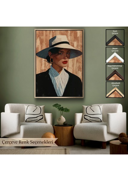Çerçeveli Dekoratif Kanvas Tablo, Keskin Bakışlı Güzel Kadın TABLO-7593