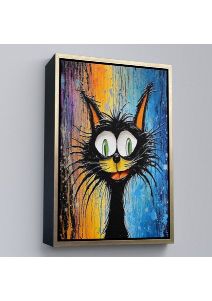 Çerçeveli Dekoratif Kanvas Tablo, Yaplıboya Görünümlü Sevimli Kedi TABLOSU-7778 modelleri