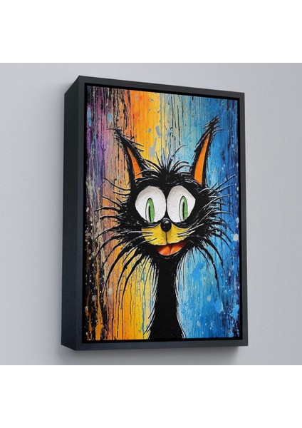 Çerçeveli Dekoratif Kanvas Tablo, Yaplıboya Görünümlü Sevimli Kedi TABLOSU-7778 fırsatları