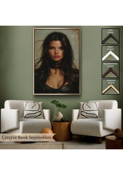 Çerçeveli Dekoratif Kanvas Tablo, Esmer Latin Güzeli Kadın TABLOSU-7779