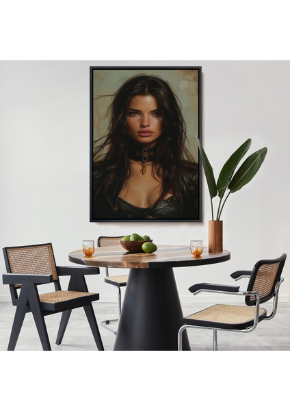 Çerçeveli Dekoratif Kanvas Tablo, Esmer Latin Güzeli Kadın TABLOSU-7779