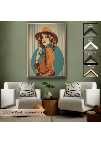 Çerçeveli Dekoratif Kanvas Tablo, Güzel Retro Kadın TABLOSU-8069