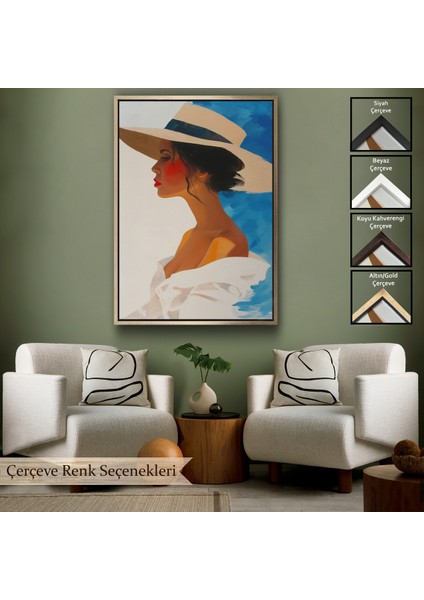 Çerçeveli Dekoratif Kanvas Tablo, Güzel Retro Kadın TABLOSU-7557