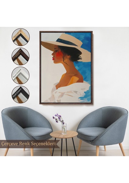 Çerçeveli Dekoratif Kanvas Tablo, Güzel Retro Kadın TABLOSU-7557