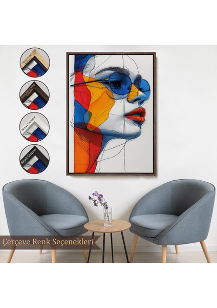 Çerçeveli Dekoratif Kanvas Tablo, Renkli Soyut Çizim Kadın TABLOSU-7806