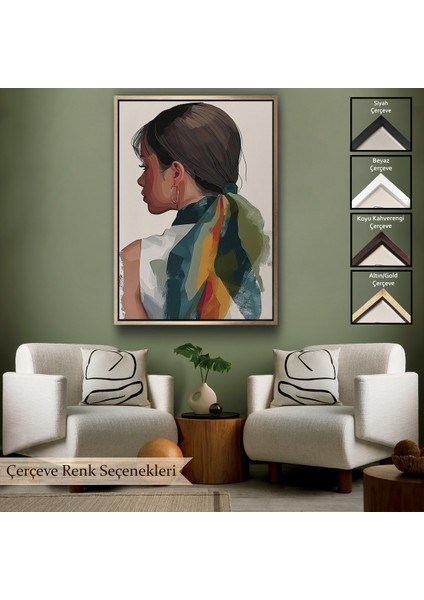 Çerçeveli Dekoratif Kanvas Tablo, Güzel Retro Kadın TABLOSU-7606