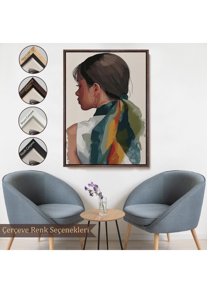 Çerçeveli Dekoratif Kanvas Tablo, Güzel Retro Kadın TABLOSU-7606