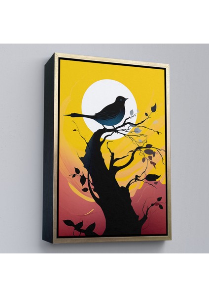 Çerçeveli Dekoratif Kanvas Tablo, Ağaç Üstündeki Soyut Kuş TABLOSU-7614