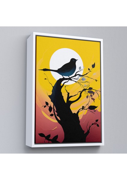 Çerçeveli Dekoratif Kanvas Tablo, Ağaç Üstündeki Soyut Kuş TABLOSU-7614 fırsatları