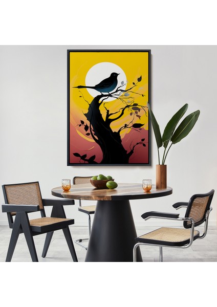 Çerçeveli Dekoratif Kanvas Tablo, Ağaç Üstündeki Soyut Kuş TABLOSU-7614