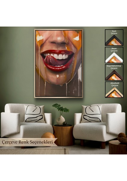 Çerçeveli Dekoratif Kanvas Tablo, Kırmızı Rujlu Kadın TABLOSU-7821