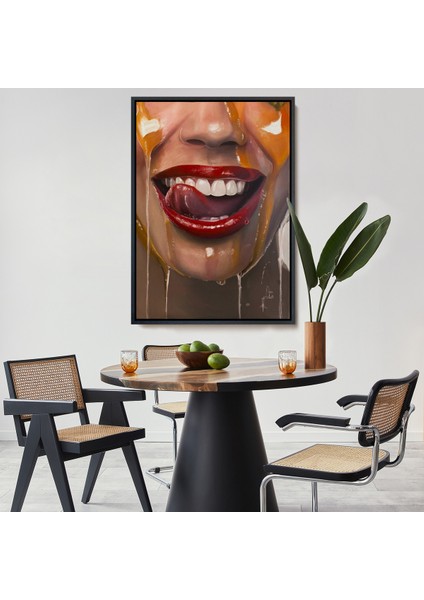 Çerçeveli Dekoratif Kanvas Tablo, Kırmızı Rujlu Kadın TABLOSU-7821