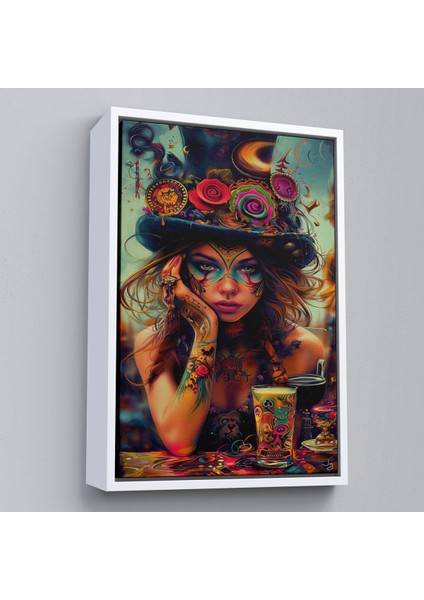Çerçeveli Dekoratif Kanvas Tablo, Sürreal Dövmeli Hippi Kadın TABLO-7727