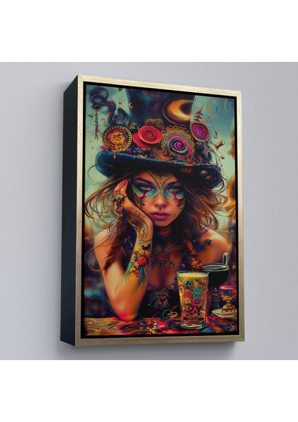 Çerçeveli Dekoratif Kanvas Tablo, Sürreal Dövmeli Hippi Kadın TABLO-7727 modelleri
