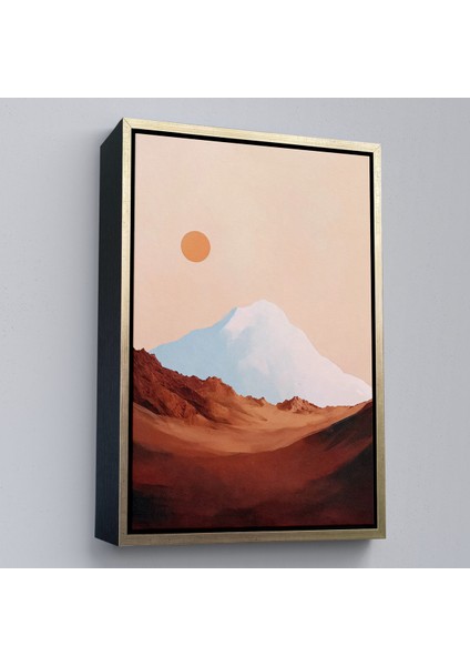 Çerçeveli Dekoratif Kanvas Tablo, Dağın Arkasındaki Soyut Güneş Manzara TABLO-7622