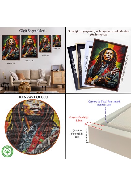 Çerçeveli Dekoratif Kanvas Tablo, Bob Marley TABLOSU-7863 indirimleri