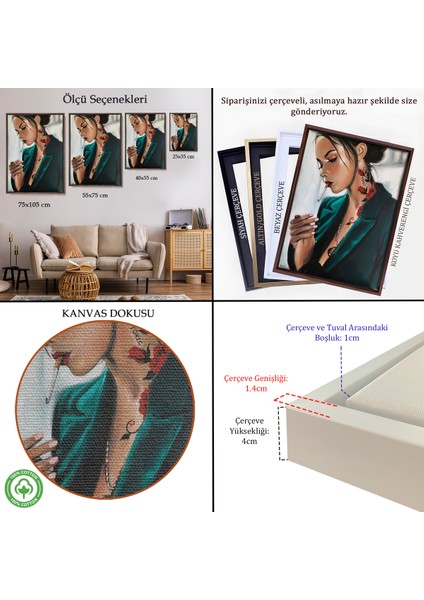 Çerçeveli Dekoratif Kanvas Tablo, Sgara Içen Güzel Kadın TABLOSU-7921 indirimleri