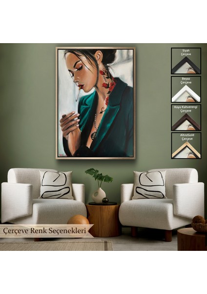 Çerçeveli Dekoratif Kanvas Tablo, Sgara Içen Güzel Kadın TABLOSU-7921
