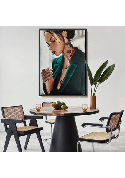 Çerçeveli Dekoratif Kanvas Tablo, Sgara Içen Güzel Kadın TABLOSU-7921