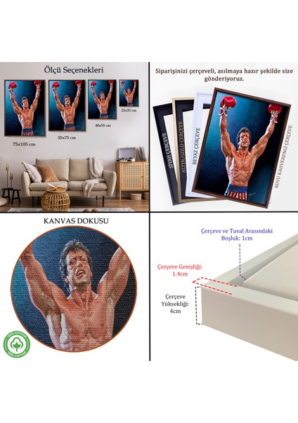 Çerçeveli Dekoratif Kanvas Tablo, Sylvester Stallone Rocky TABLO-7782 indirimleri