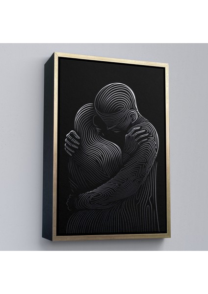 Çerçeveli Dekoratif Kanvas Tablo, Linear Hug Sarılan Çift TABLOSU-7819