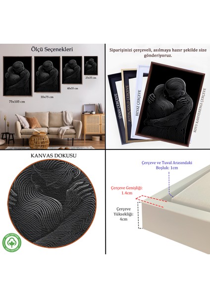 Çerçeveli Dekoratif Kanvas Tablo, Linear Hug Sarılan Çift TABLOSU-7819 indirimleri