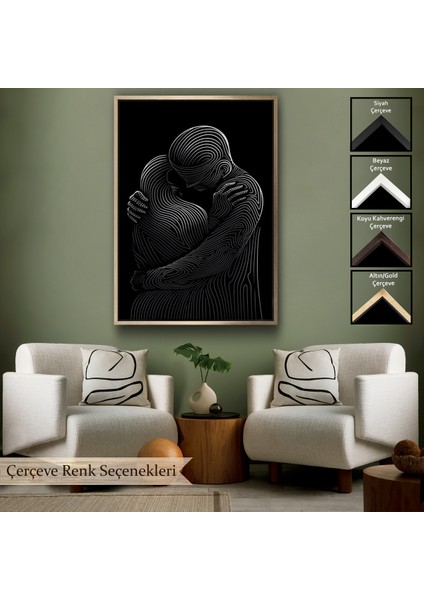 Çerçeveli Dekoratif Kanvas Tablo, Linear Hug Sarılan Çift TABLOSU-7819