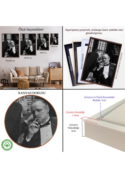 Çerçeveli Dekoratif Kanvas Tablo, Godfather Mafya Film TABLO-7807 indirimleri