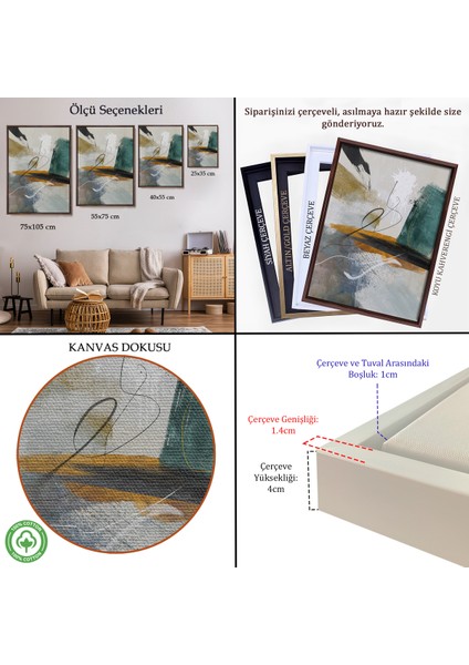 Çerçeveli Dekoratif Kanvas Tablo, Yağlıboya Görünümlü Soyut TABLO-7834 indirimleri