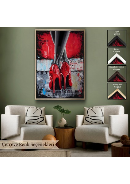 Çerçeveli Dekoratif Kanvas Tablo, Kırmızı Ayakkabı Kadın TABLOSU-7868