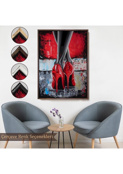 Çerçeveli Dekoratif Kanvas Tablo, Kırmızı Ayakkabı Kadın TABLOSU-7868
