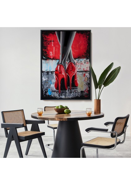 Çerçeveli Dekoratif Kanvas Tablo, Kırmızı Ayakkabı Kadın TABLOSU-7868