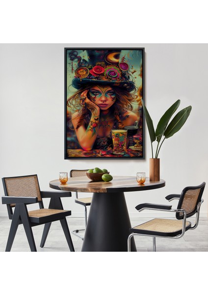 Çerçeveli Dekoratif Kanvas Tablo, Sürreal Dövmeli Hippi Kadın TABLO-7727