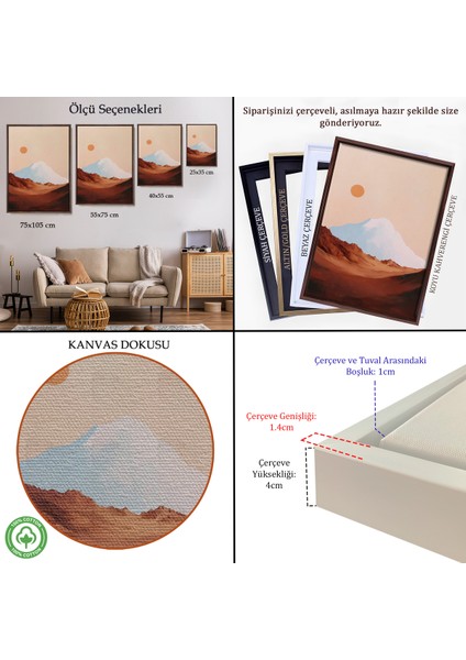 Çerçeveli Dekoratif Kanvas Tablo, Dağın Arkasındaki Soyut Güneş Manzara TABLO-7622 indirimleri