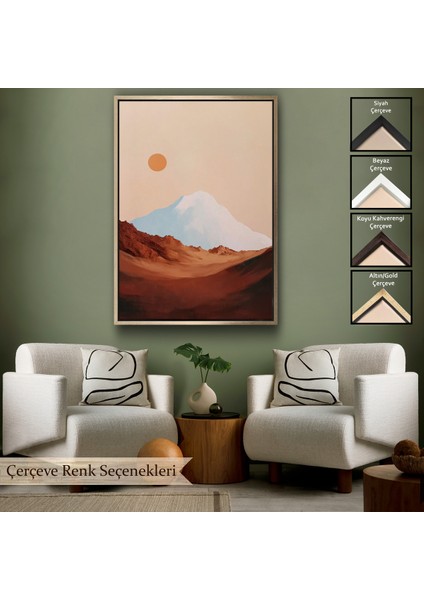 Çerçeveli Dekoratif Kanvas Tablo, Dağın Arkasındaki Soyut Güneş Manzara TABLO-7622