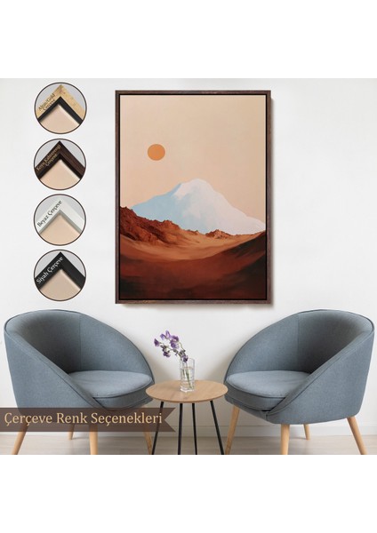 Çerçeveli Dekoratif Kanvas Tablo, Dağın Arkasındaki Soyut Güneş Manzara TABLO-7622