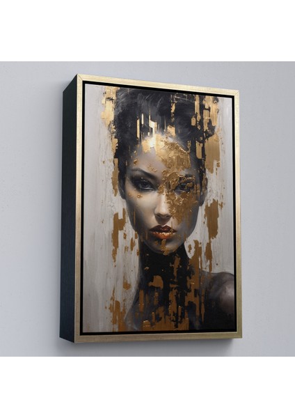 Çerçeveli Dekoratif Kanvas Tablo, Altın Detaylı Güzel Kadın TABLOSU-7625