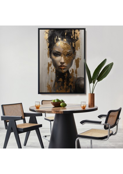 Çerçeveli Dekoratif Kanvas Tablo, Altın Detaylı Güzel Kadın TABLOSU-7625