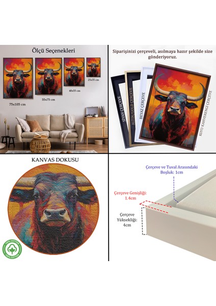 Çerçeveli Dekoratif Kanvas Tablo, Sevimli Boğa TABLOSU-7943 indirimleri