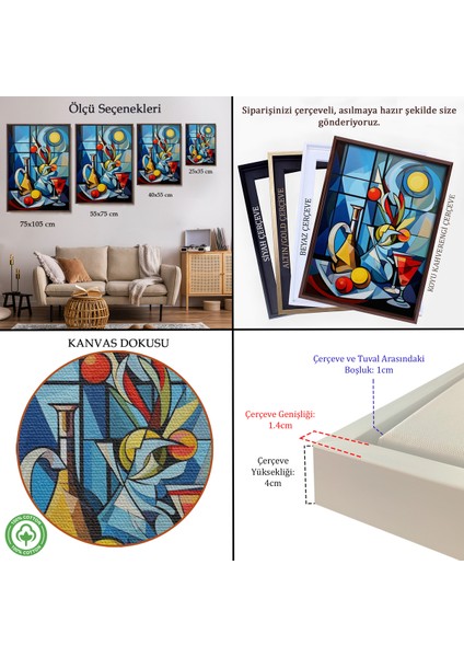 Çerçeveli Dekoratif Kanvas Tablo, Renkli Soyut TABLO-7825 indirimleri