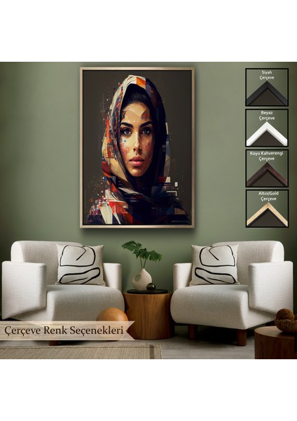 Çerçeveli Dekoratif Kanvas Tablo, Efektli Siyahi Kadın Portresi TABLO-7837